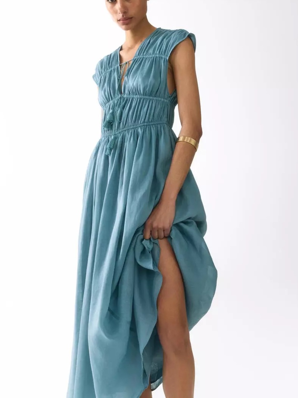 H&M Natural Ramie Blue Maxi Dress NEW